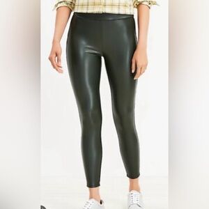 Loft Dark Green Faux Leather Pants Back Seam Leggings Medium Festival Stretch